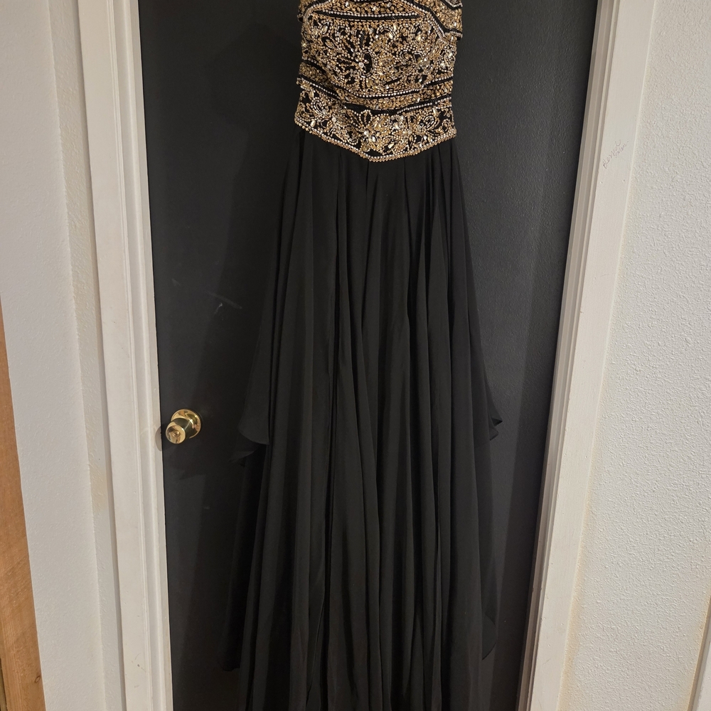 Jessica Black and Gold Beaded Prom Dress